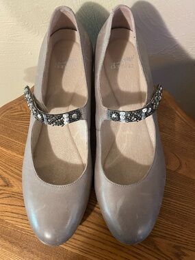 Dansko Women's Taupe Leather Mary Jane Flats with Embellished Strap